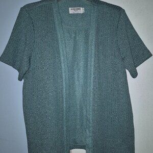 Alfred Dunner 2-Fer Top Short Sleeve Pullover Solid Green Women's Petite L NEW